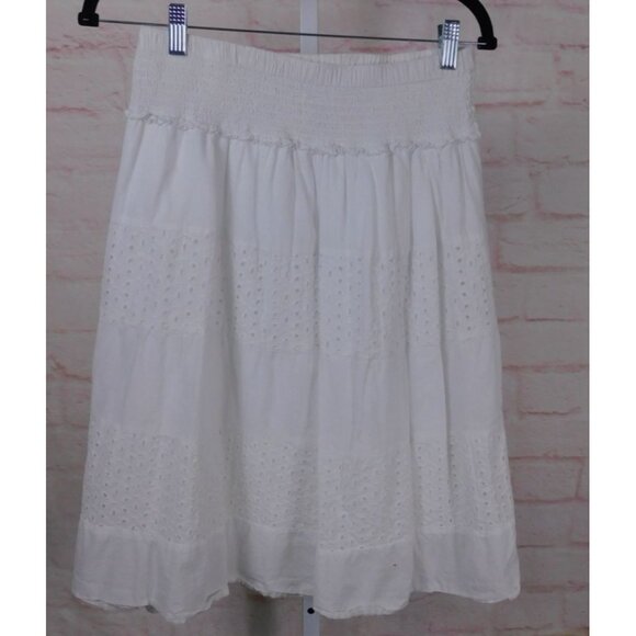 Studio West White Eyelet Midi Skirt M 100% Cotton Shell Elastic Waist Made In In - Picture 1 of 12